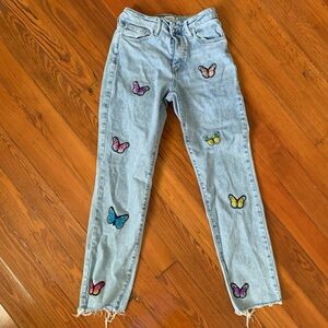 Rue21 Light Blue Jeans with Colorful Butterfly Patches